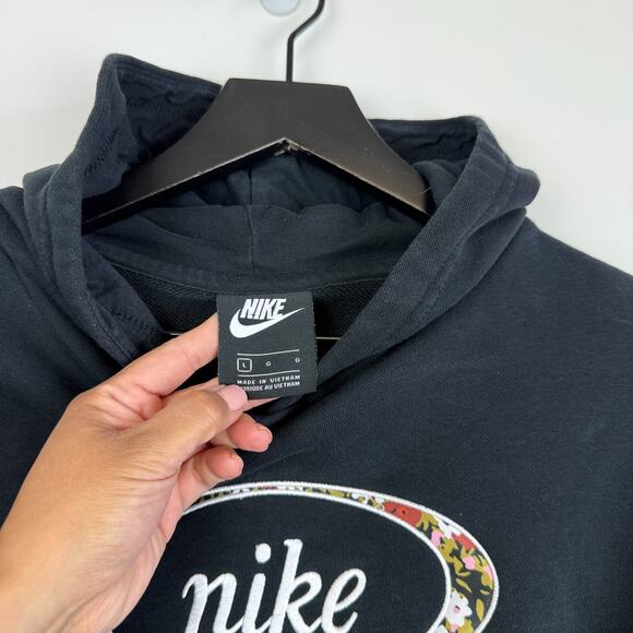 Nike Womens Sportswear Crop Pullover Hoodie Logo Black - Size L - Picture 4 of 10